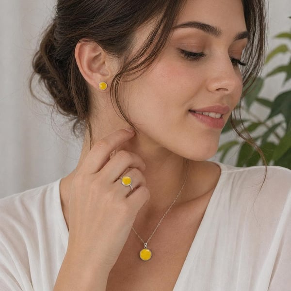 Handmade Polymer Clay Jewelry Set: Studs, Pendant, Adjustable Ring