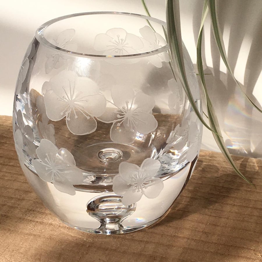 Sandblasted Flowers Tealight Holder