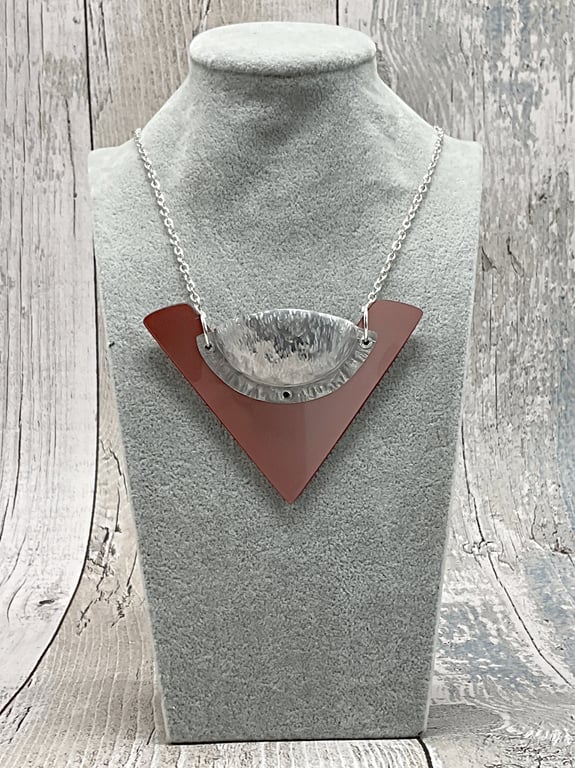 Recycled Aluminium Drink Can Base, Rose Gold Triangle Acrylic Necklace Pendant