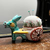 Italian Donkey Pincushion embroidered flowers and bee