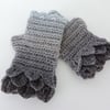 Fingerless Mitts with Dragon Scale Cuffs Charcoal, Dark Grey, Pale Grey