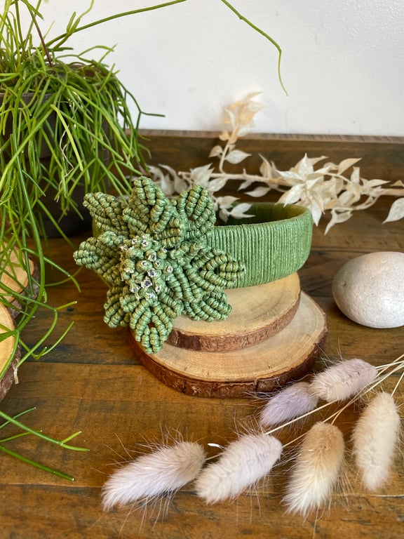 Handmade Macrame Flower Headband - Sage Green