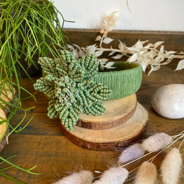 Handmade Macrame Flower Headband - Sage Green