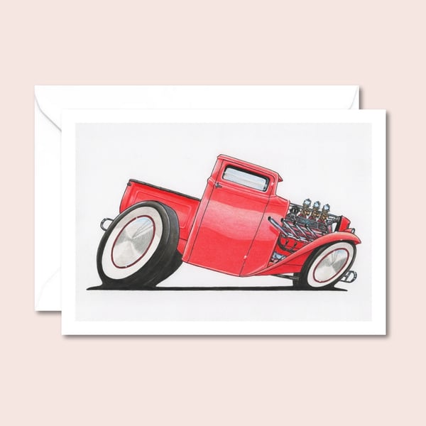 Red Hot Rod Card: Car Lover Birthday - Card For Him - Hand Drawn Art