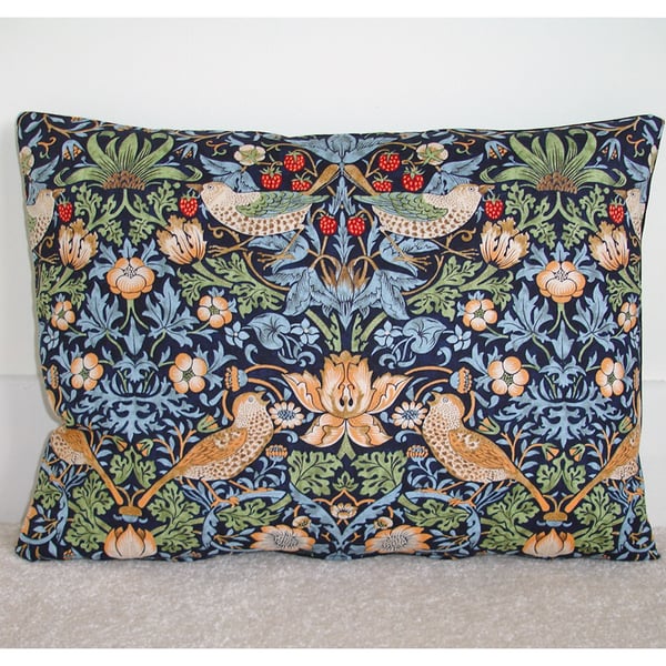 Cushion Cover William Morris Strawberry Thief 16"x12" Oblong Bolster Blue 12x16