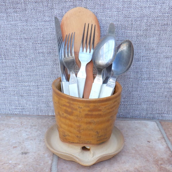 Cutlery and utensil drainer toothbrush holder stoneware pottery handmade  