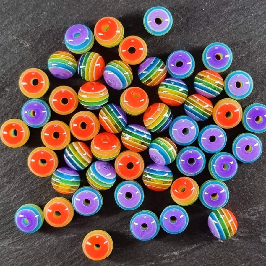  50 bright rainbow glass beads 