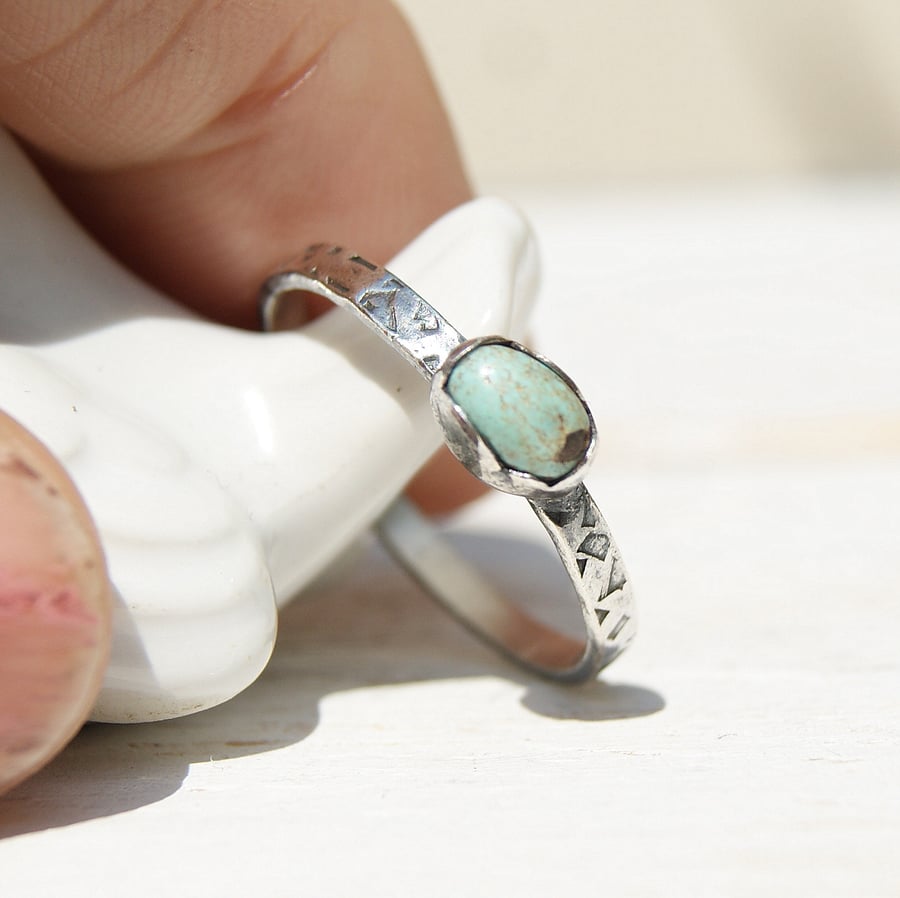 Turquoise Stacking Ring, Sterling Silver Rustic Ring