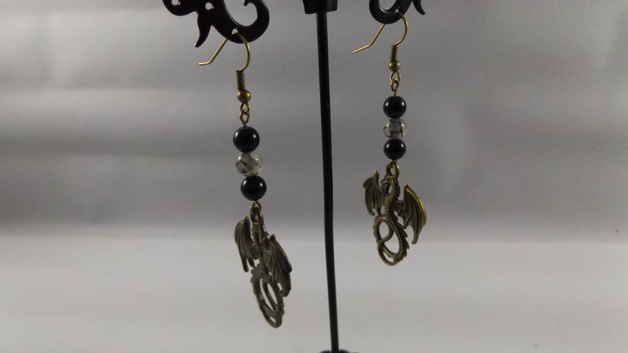 bronze dragon charm earrrings