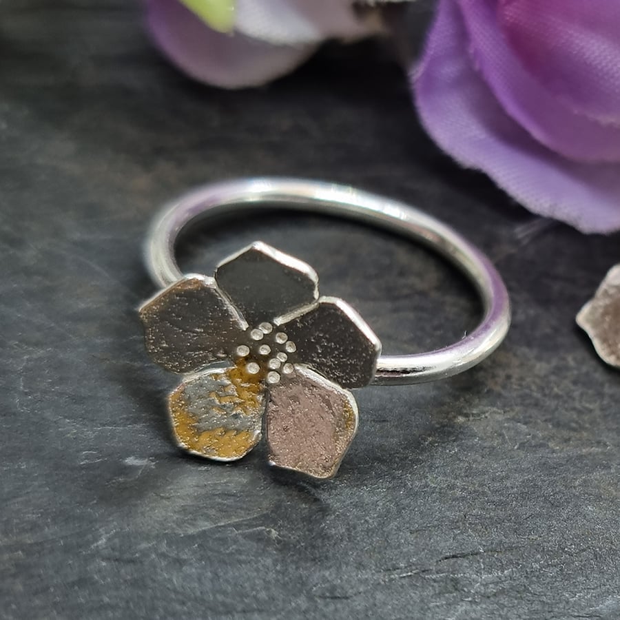 Silver Buttercup Flower Stacking Ring