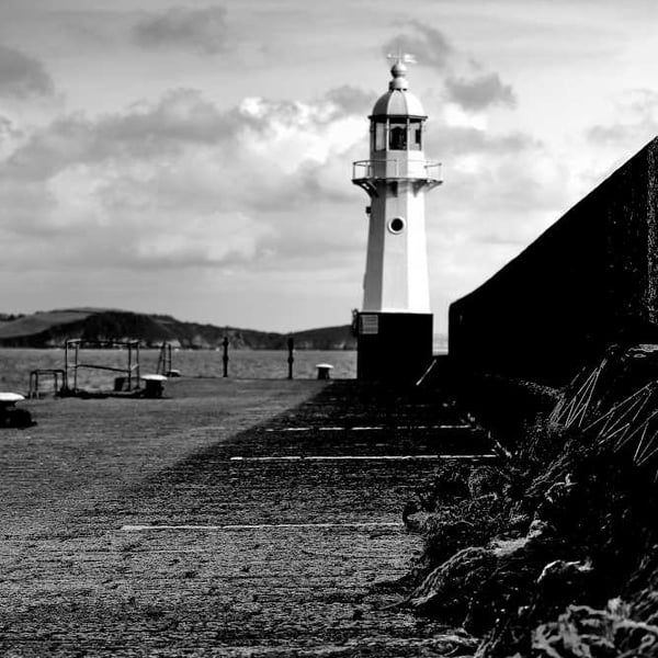 Mevagissey Lighthouse Print, Cornwall Picture Black and White or Colour