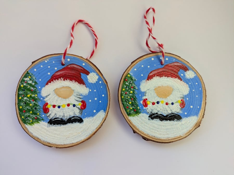 Hand Painted Wooden Slice Hanging Christmas Tree Decoration - Gonks