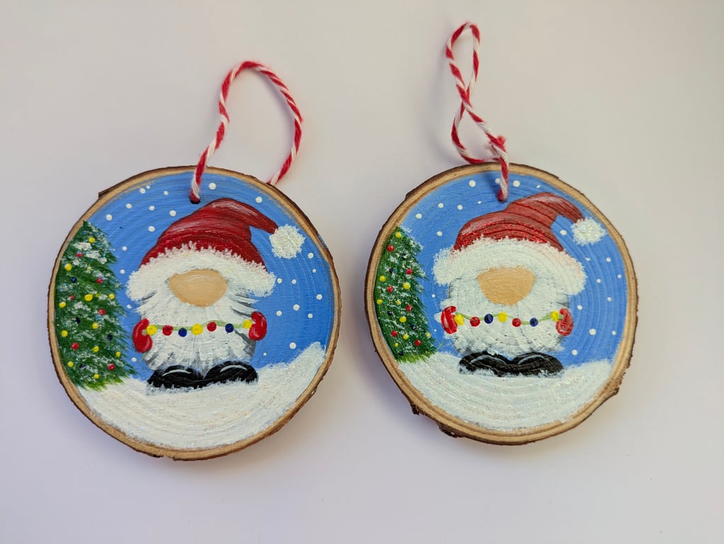 Hand Painted Wooden Slice Hanging Christmas Tree Decoration - Gonks