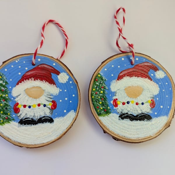 Hand Painted Wooden Slice Hanging Christmas Tree Decoration - Gonks