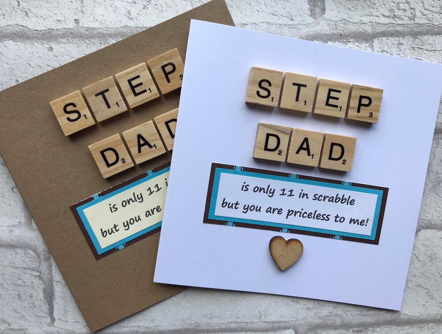 Handmade Step Dad Card, Scrabble Tiles & Heart