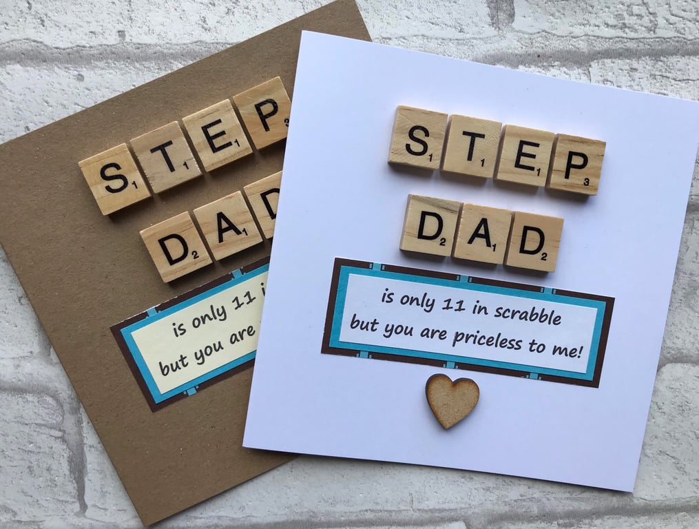 Handmade Step Dad Card, Scrabble Tiles & Heart