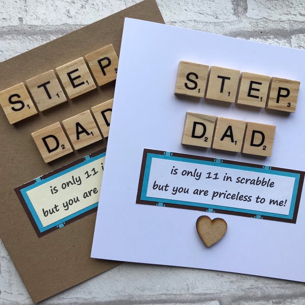 Handmade Step Dad Card, Scrabble Tiles & Heart