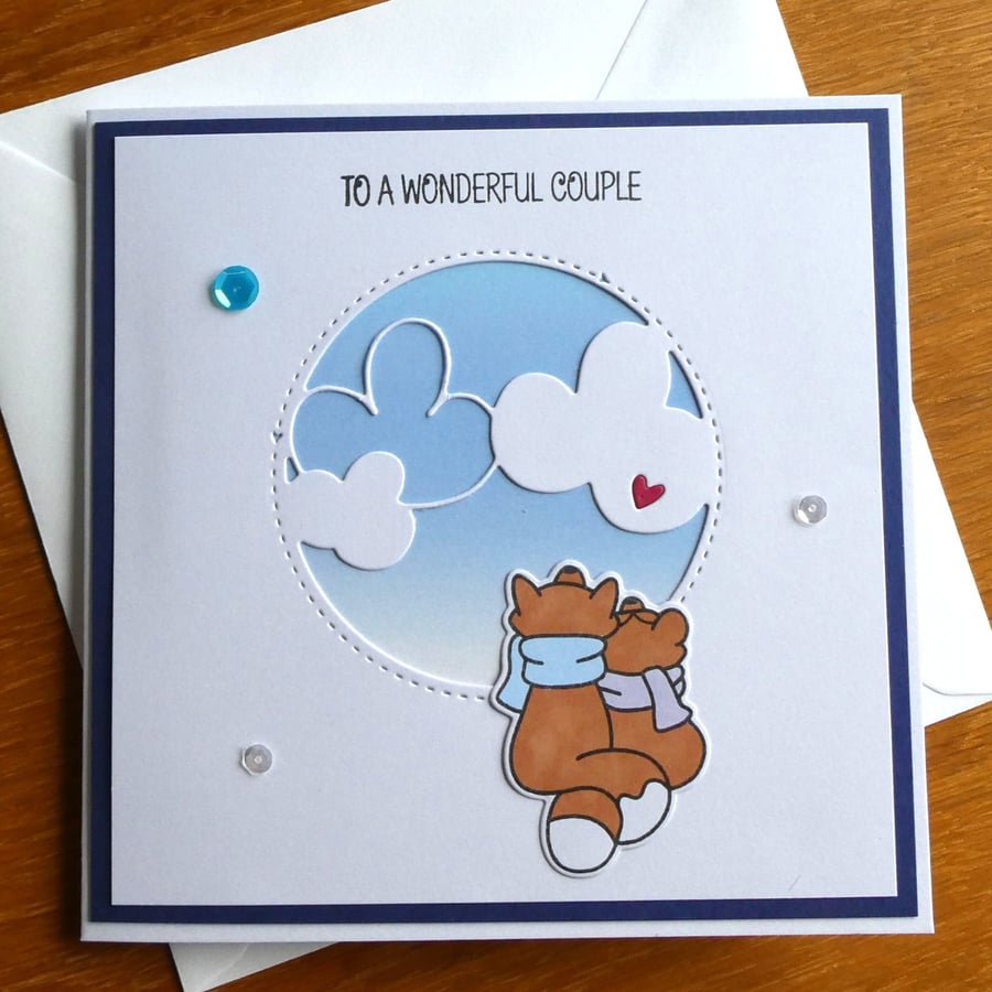 To A Wonderful Couple Christmas Card - Foxes with Winter Blue Sky