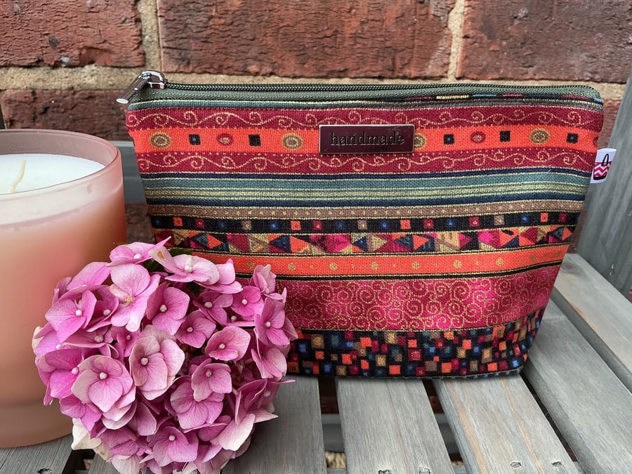 Red Tones Stripe Zip Pouch