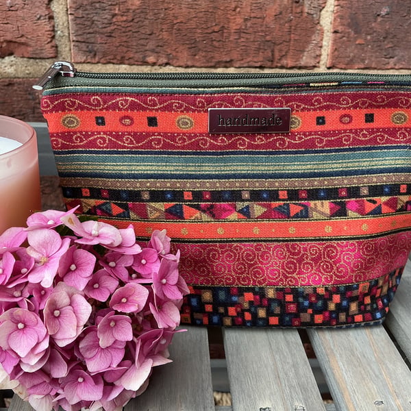 Red Tones Stripe Zip Pouch