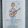 hand painted cartoon boy greetings card ( ref f 281)