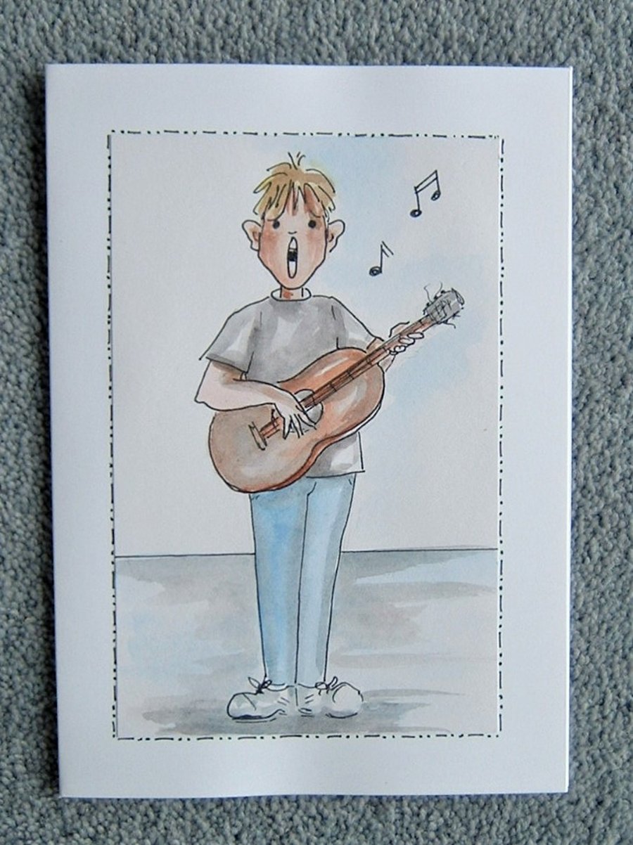 hand painted cartoon boy greetings card ( ref f 281)