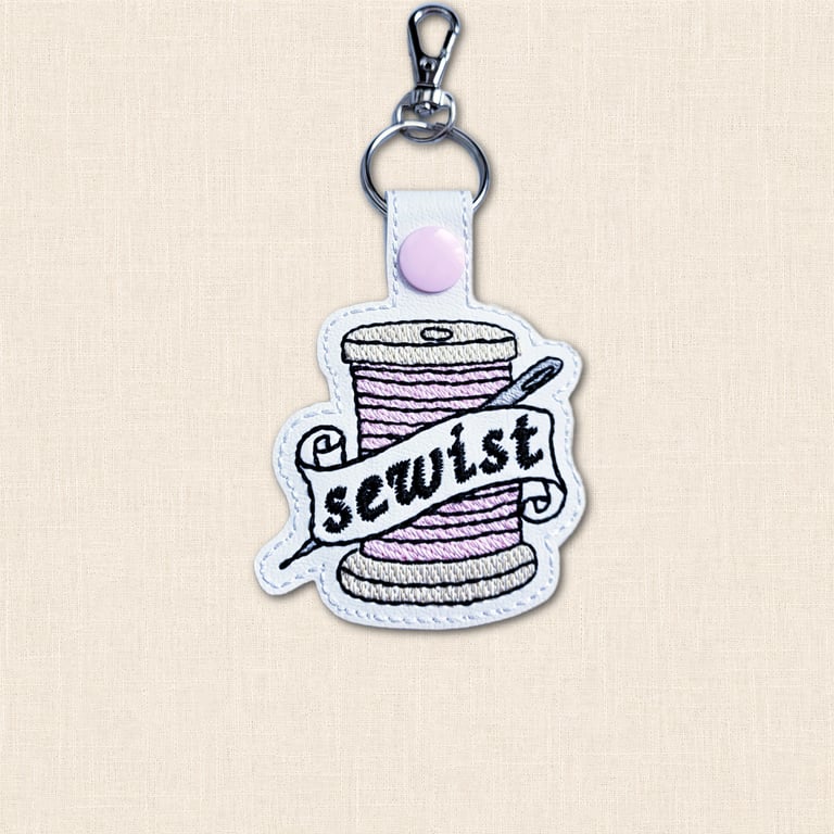 Sewist Keyring - Embroidered Needle and Thread Bag Charm