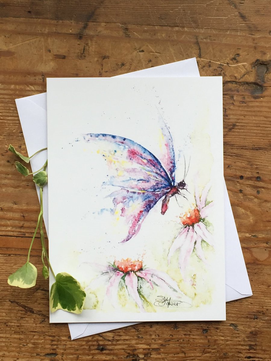 Butterfly Card, Floral Greetings Card, Wildlife Art, Note Card, Art Card, Birthd