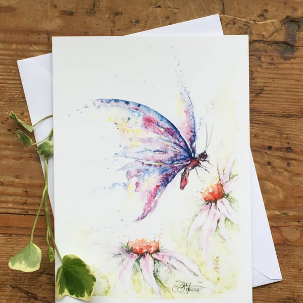 Butterfly Card, Floral Greetings Card, Wildlife Art, Note Card, Art Card, Birthd