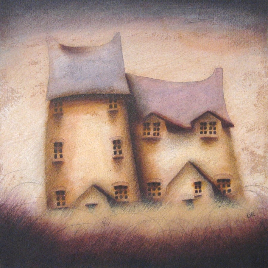 Best of Friends - Framed Original Acrylic House Cottage Painting, Free Shipping 