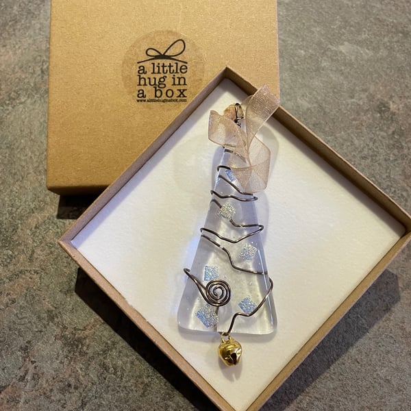 A Little hug in a Box Fused glass Copper & Dichroic Gold Christmas Decoration