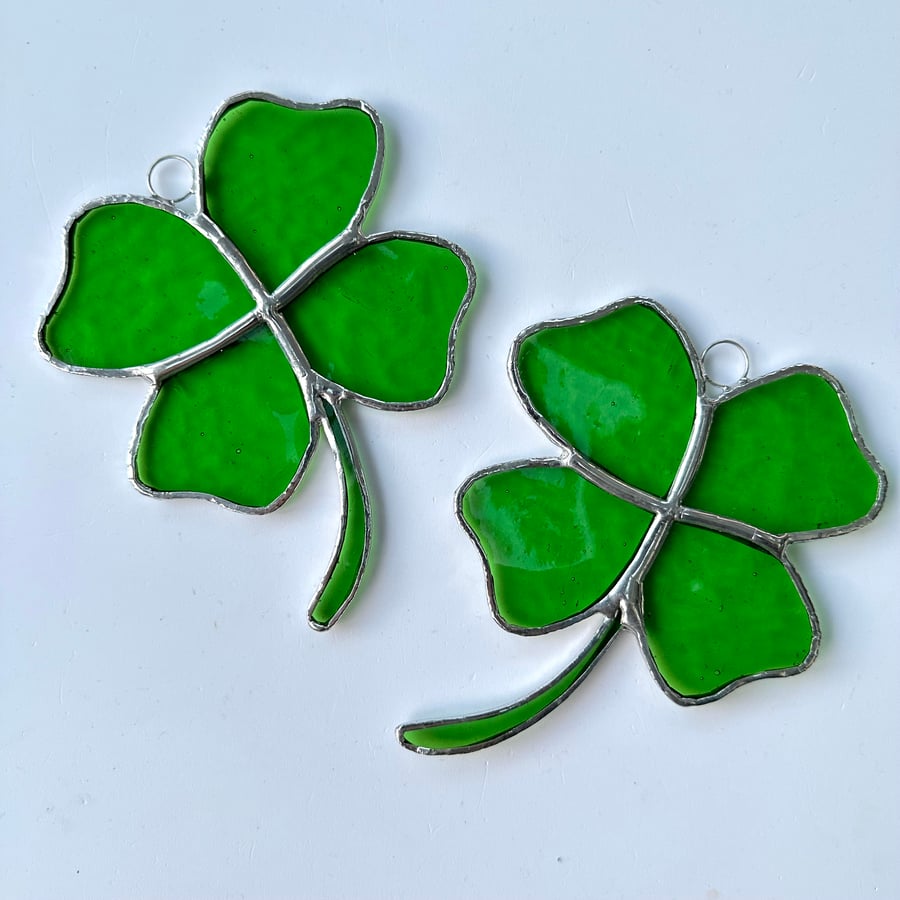 Stained Glass Four Leaf Clover Shamrock Suncatcher - Handmade Window Decoration