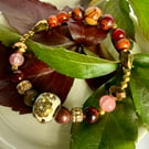 Gemstone Glass and Wooden Bead Stretch Bracelet