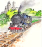 Steam train at Corfe Castle blank card - Image 3