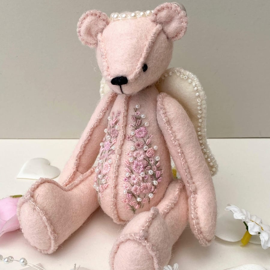 Angel teddy bear, one of a kind handmade collectable artist bear, Keepsake gift