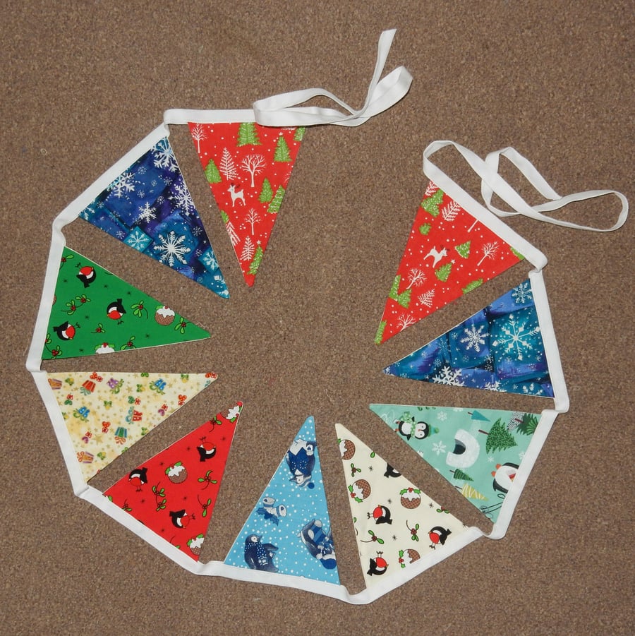 Christmas bunting deer, robins and penguins
