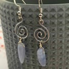 Blue Lace Agate Spiral Earrings, Sterling Silver Hooks, Open Spiral Charms