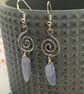Blue Lace Agate Spiral Earrings, Sterling Silver Hooks, Open Spiral Charms