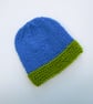 Baby hat in blue and green, 100% acrylic yarn, 2 sizes available