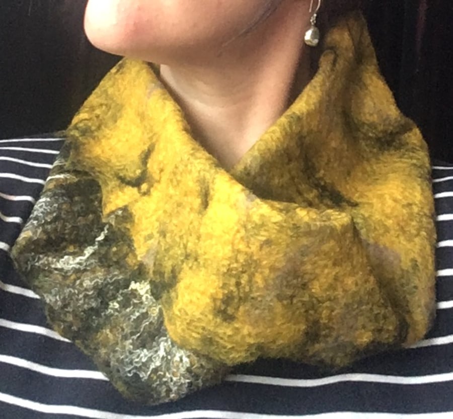 Mustard Yellow Black Cowl Snood Wool Gift for Women