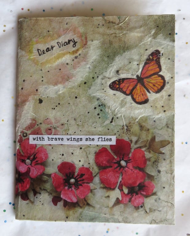 A6 Notebook Poppy and Butterfly Collage 