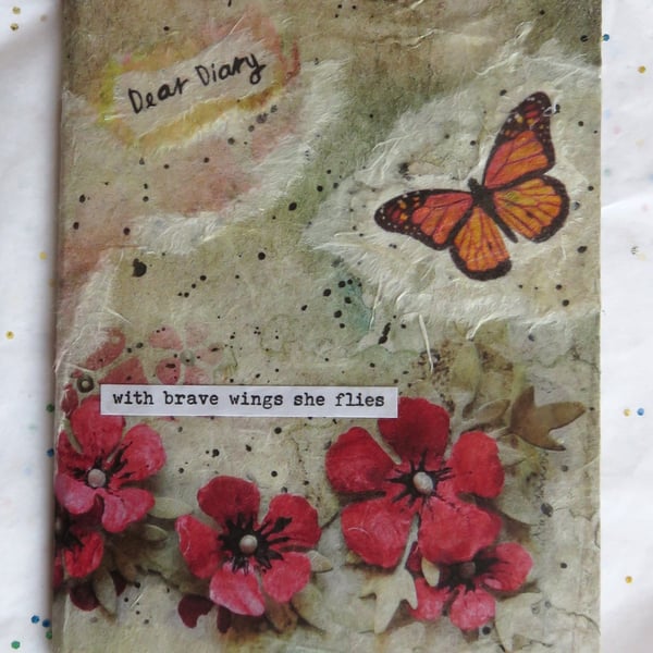 A6 Notebook Poppy and Butterfly Collage 
