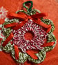 Handmade Red, White and Green Mini Crochet Hanging Christmas Wreath