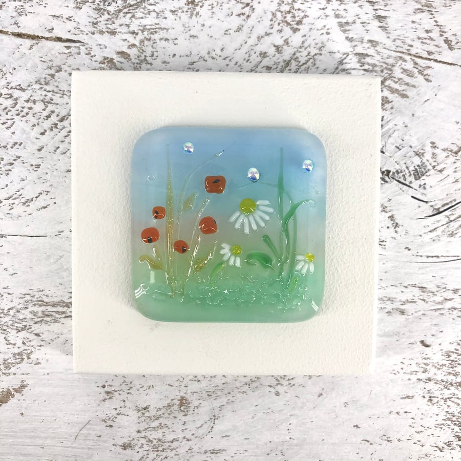 Glass Flower Meadow Picture - Wild Flowers with Dichroic Sparkle