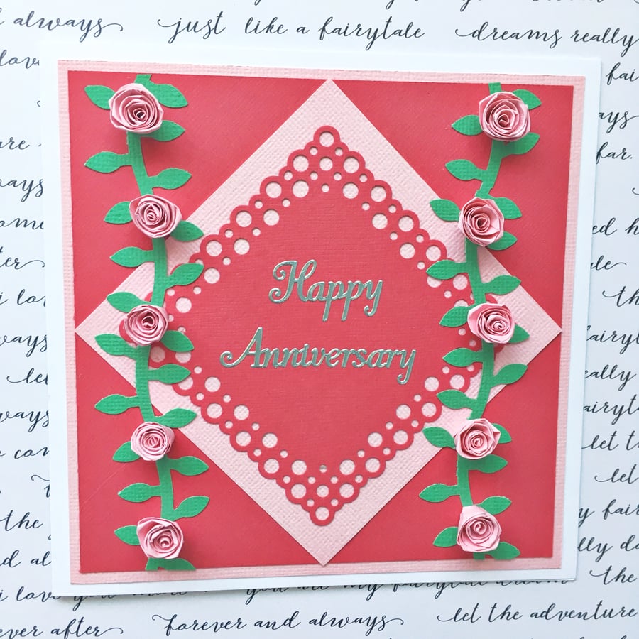Quilled card - anniversary roses - any number