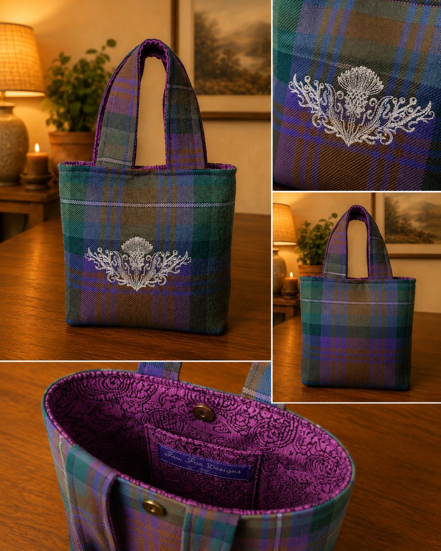 Image of Isle of Skye Tartan Little Lady bag with thistle