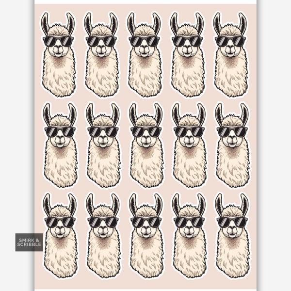Funny Vinyl Sticker Sheet For Adults - Cool Llama 
