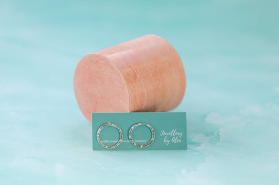 Sterling silver earrings, textured hoops