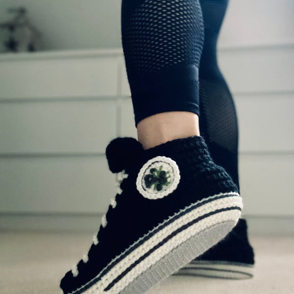 Black Crochet Sneakers Slipper Socks 