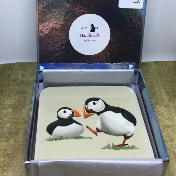 Set of 4 Puffins Coasters